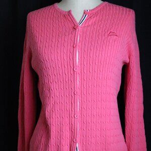 Tehama Nancy Haley Hot Pink Cable Knit Cardigan Womens Small Barbiecore Spring